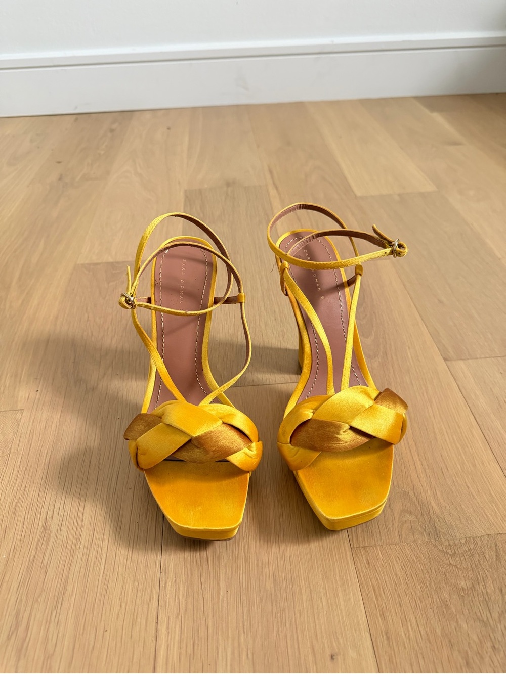 Zara Satin Platform Heels 💛 Gold Yellow Strappy Heels
